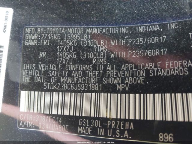 2018 TOYOTA SIENNA 5TDKZ3DC6JS931881 Photo 8