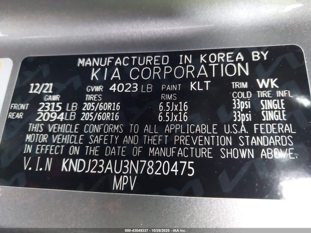 KIA SOUL LX 2022 KNDJ23AU3N7820475 Image 9