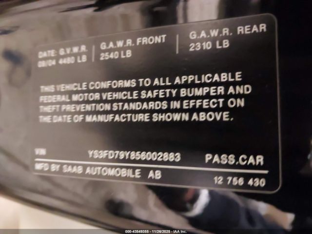 2005 SAAB 9-3 YS3FD79Y856002883 Photo 8