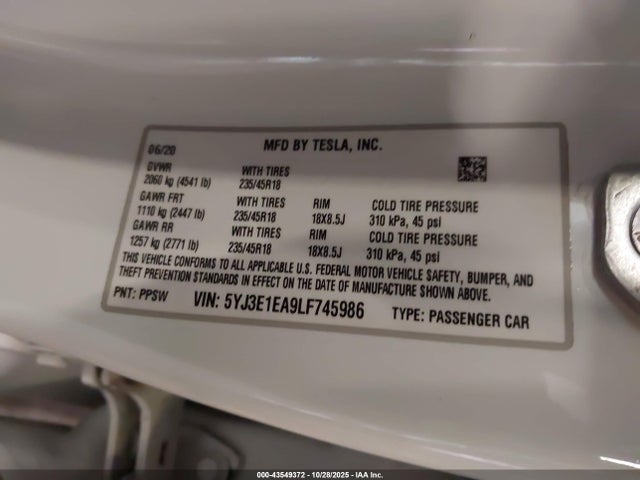 2020 TESLA MODEL 3 5YJ3E1EA9LF745986 Photo 8