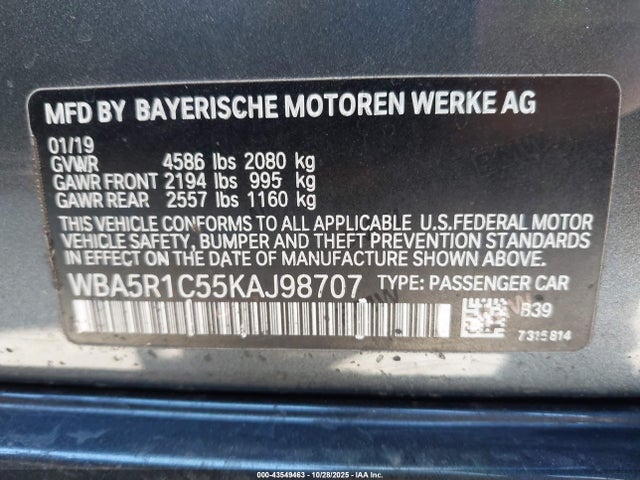 WBA5R1C55KAJ98707 BMW 330I