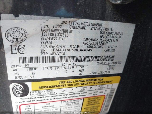 1FMJU1MT9NEA60349 Ford Expedition Platinum