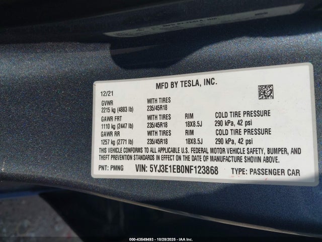 2022 TESLA MODEL 3 5YJ3E1EB0NF123868 Photo 8
