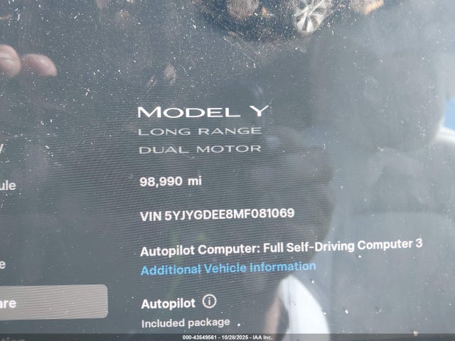 2021 TESLA MODEL Y 5YJYGDEE8MF081069 Photo 6
