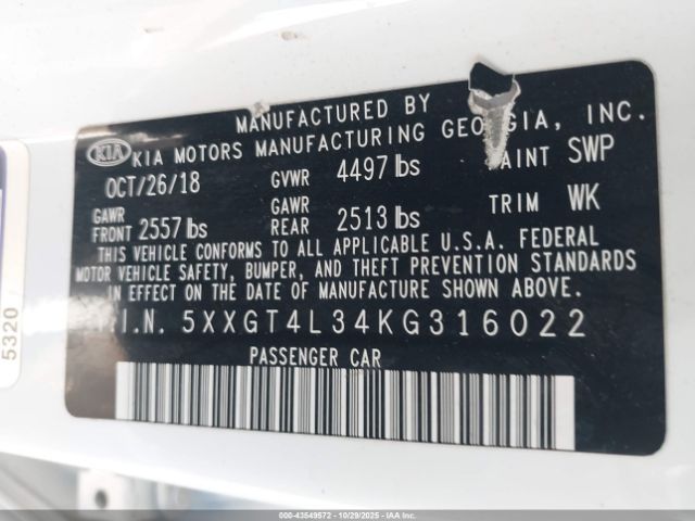 2019 KIA OPTIMA 5XXGT4L34KG316022 Photo 8