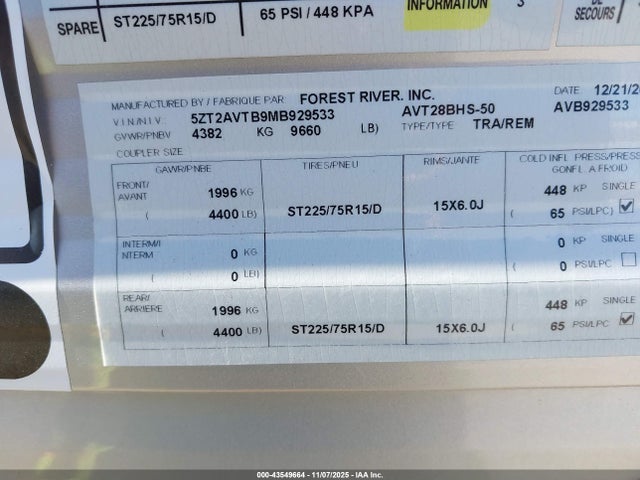 5ZT2AVTB9MB929533 Forest River Prime Time Avenger Travel Trailer