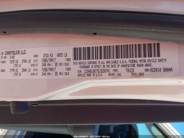 2009 DODGE RAM 1500 1D3HB16K79J520741 Photo 8