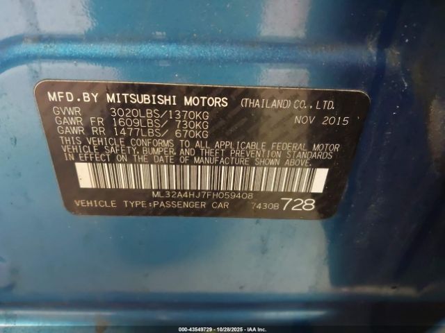 2015 MITSUBISHI MIRAGE ML32A4HJ7FH059408 Photo 8