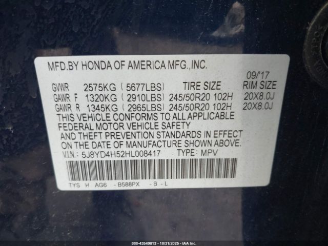 2017 ACURA MDX 5J8YD4H52HL008417 Photo 8
