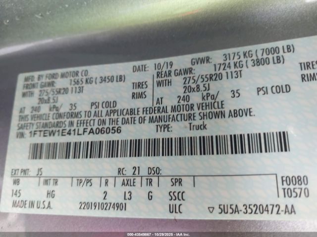 2020 FORD F-150 1FTEW1E41LFA06056 Photo 8