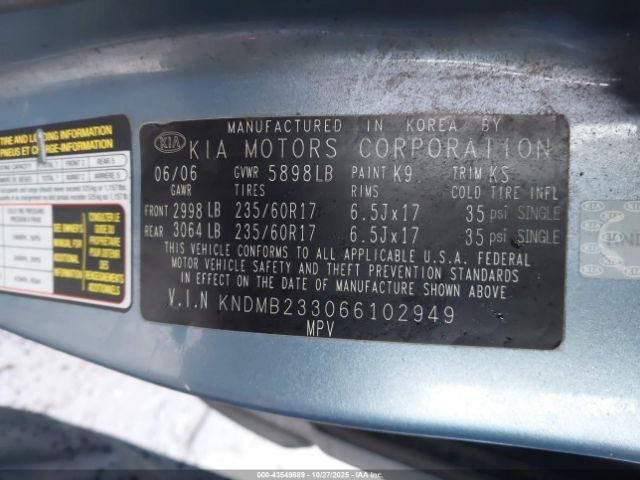 2006 KIA SEDONA KNDMB233066102949 Photo 8
