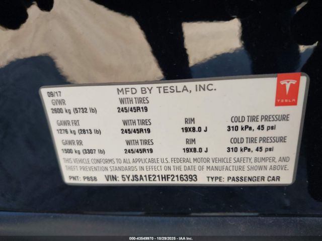 2017 TESLA MODEL S 5YJSA1E21HF216393 Photo 8