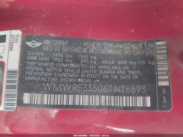 2006 MINI COOPER S WMWRE33506TN26893 Photo 8