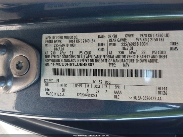 2020 FORD ESCAPE 1FMCU0H61LUB48807 Photo 8