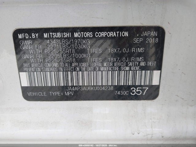 2019 MITSUBISHI OUTLANDER SPORT JA4AP3AU6KU004238 Photo 8