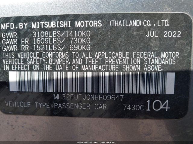 2022 MITSUBISHI MIRAGE G4 ML32FUFJ0NHF09647 Photo 8
