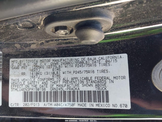 Toyota Tacoma Base V6 2015 3TMLU4EN3FM190198 Image 9