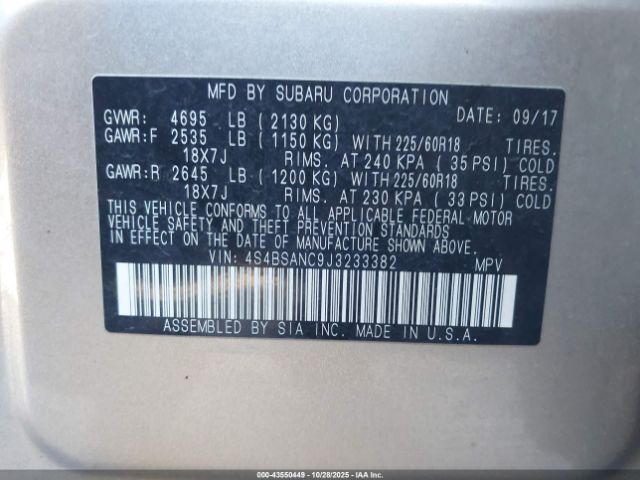 2018 SUBARU OUTBACK 4S4BSANC9J3233382 Photo 8