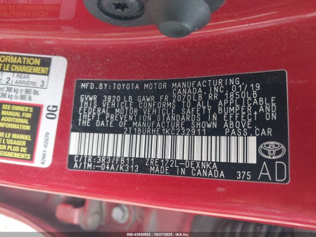 2019 TOYOTA COROLLA 2T1BURHE1KC232911 Photo 8