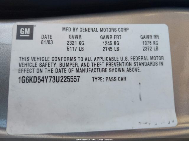 2003 CADILLAC DEVILLE 1G6KD54Y73U225557 Photo 8