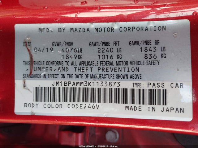 2019 MAZDA MAZDA3 JM1BPAMM3K1133873 Photo 8