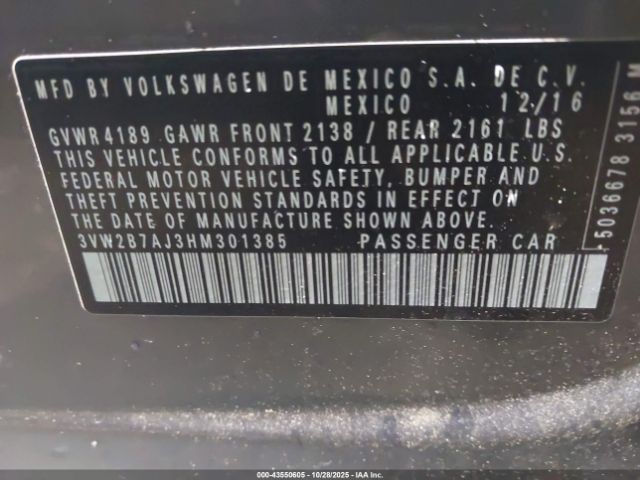 2017 VOLKSWAGEN JETTA 3VW2B7AJ3HM301385 Photo 8