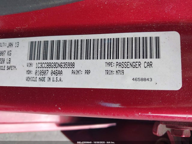 43550649 :رقم المزاد ، 1C3CCBBG9DN635998 vin ، 2013 Chrysler 200 Touring مزاد بيع