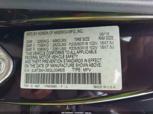 2016 ACURA RDX 5J8TB4H38GL004806 Photo 8