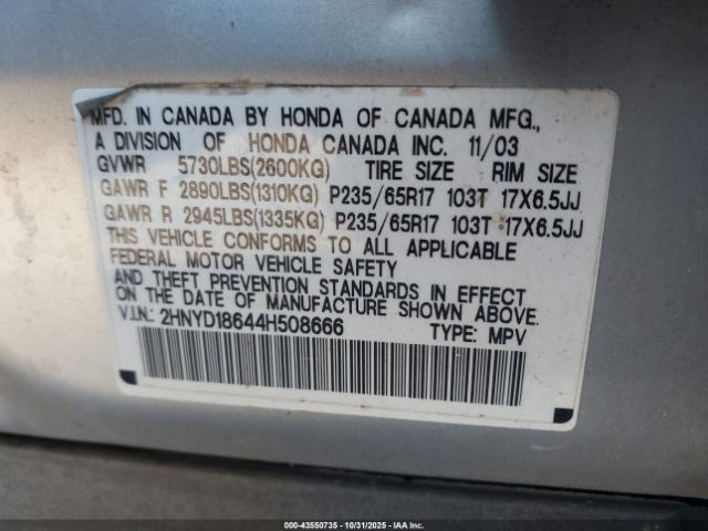 2004 ACURA MDX 2HNYD18644H508666 Photo 8