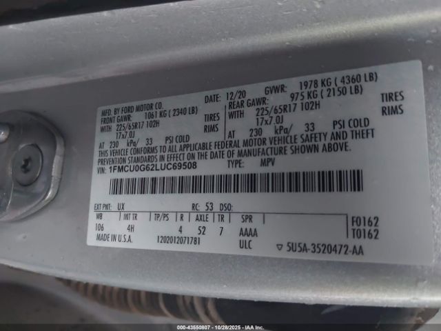 2020 FORD ESCAPE 1FMCU0G62LUC69508 Photo 8