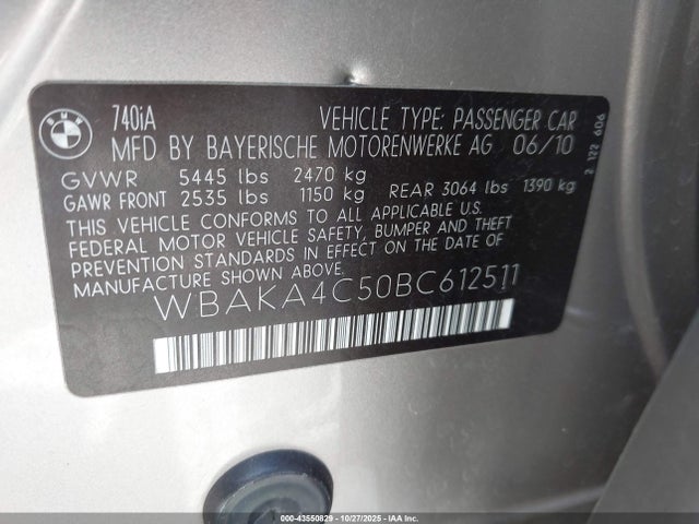 2011 BMW 740I WBAKA4C50BC612511 Photo 8