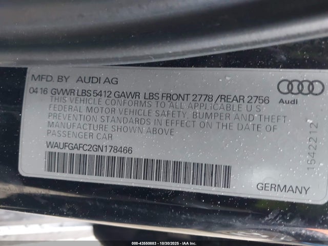 Aukcja sprzedaży 2016 Audi A6 3.0t Premium Plus, vin: WAUFGAFC2GN178466, numer aukcji: 43550883