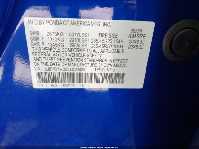 2020 ACURA MDX 5J8YD4H02LL029426 Photo 8