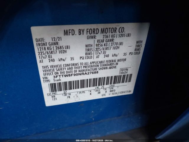 2022 FORD MAVERICK 3FTTW8F90NRA27688 Photo 8