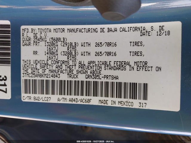 3TMCZ5AN8KM214843 Toyota 2gr-fks