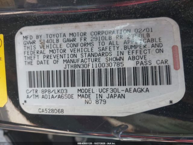 2001 LEXUS LS 430 JTHBN30F110030785 Photo 8