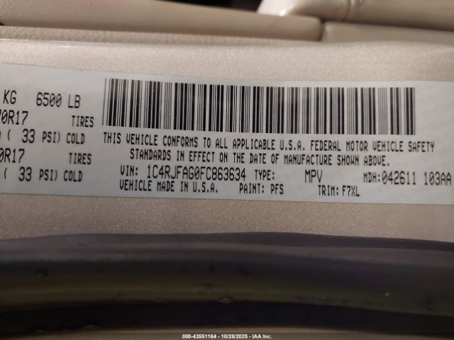 2015 JEEP GRAND CHEROKEE 1C4RJFAG0FC863634 Photo 8