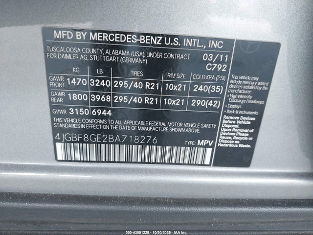 2011 MERCEDES-BENZ GL 550 4JGBF8GE2BA718276 Photo 8