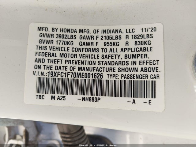 2021 HONDA CIVIC 19XFC1F70ME001626 Photo 8