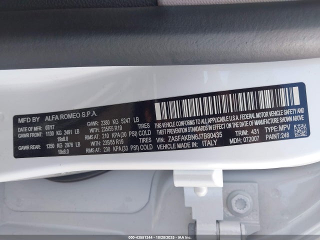 2018 ALFA ROMEO STELVIO ZASFAKBN6J7B80435 Photo 8