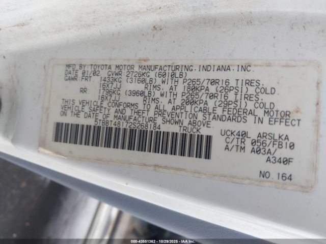 2002 TOYOTA TUNDRA 5TBBT48172S268184 Photo 8