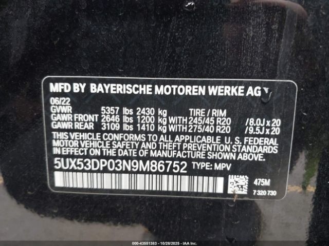 2022 BMW X3 5UX53DP03N9M86752 Photo 8
