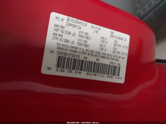 2005 DODGE DURANGO 1D4HD38N15F562103 Photo 8