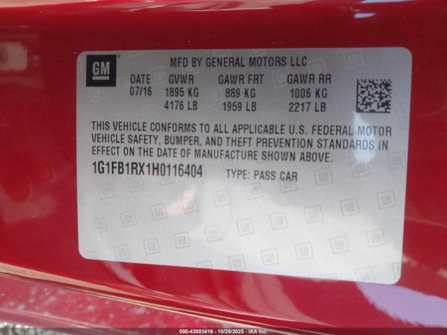 2017 CHEVROLET CAMARO 1G1FB1RX1H0116404 Photo 8