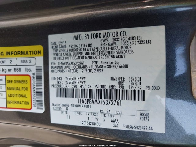 2015 FORD MUSTANG 1FA6P8AMXF5372761 Photo 8