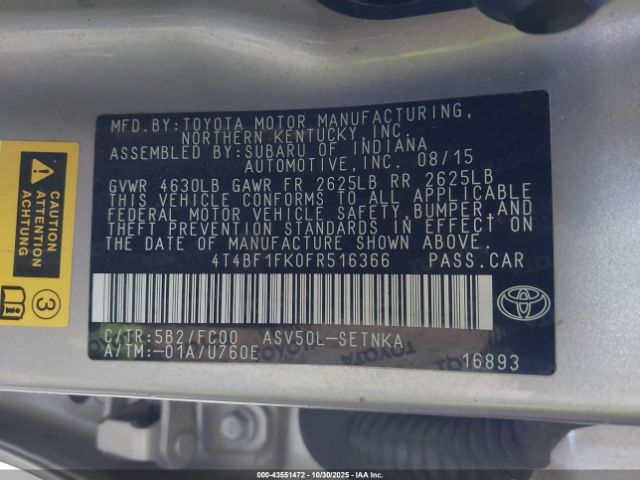 2015 TOYOTA CAMRY 4T4BF1FK0FR516366 Photo 8