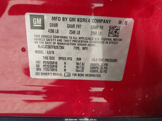 2015 BUICK ENCORE KL4CJCSB7FB267394 Photo 8