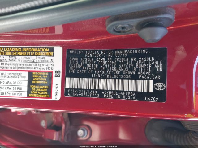 2020 TOYOTA AVALON HYBRID 4T1D21FB9LU012036 Photo 8