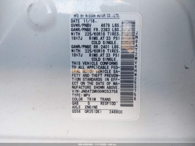 2017 NISSAN ROGUE JN8AT2MVXHW253756 Photo 8