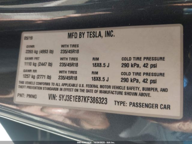 2019 TESLA MODEL 3 5YJ3E1EB7KF386323 Photo 8